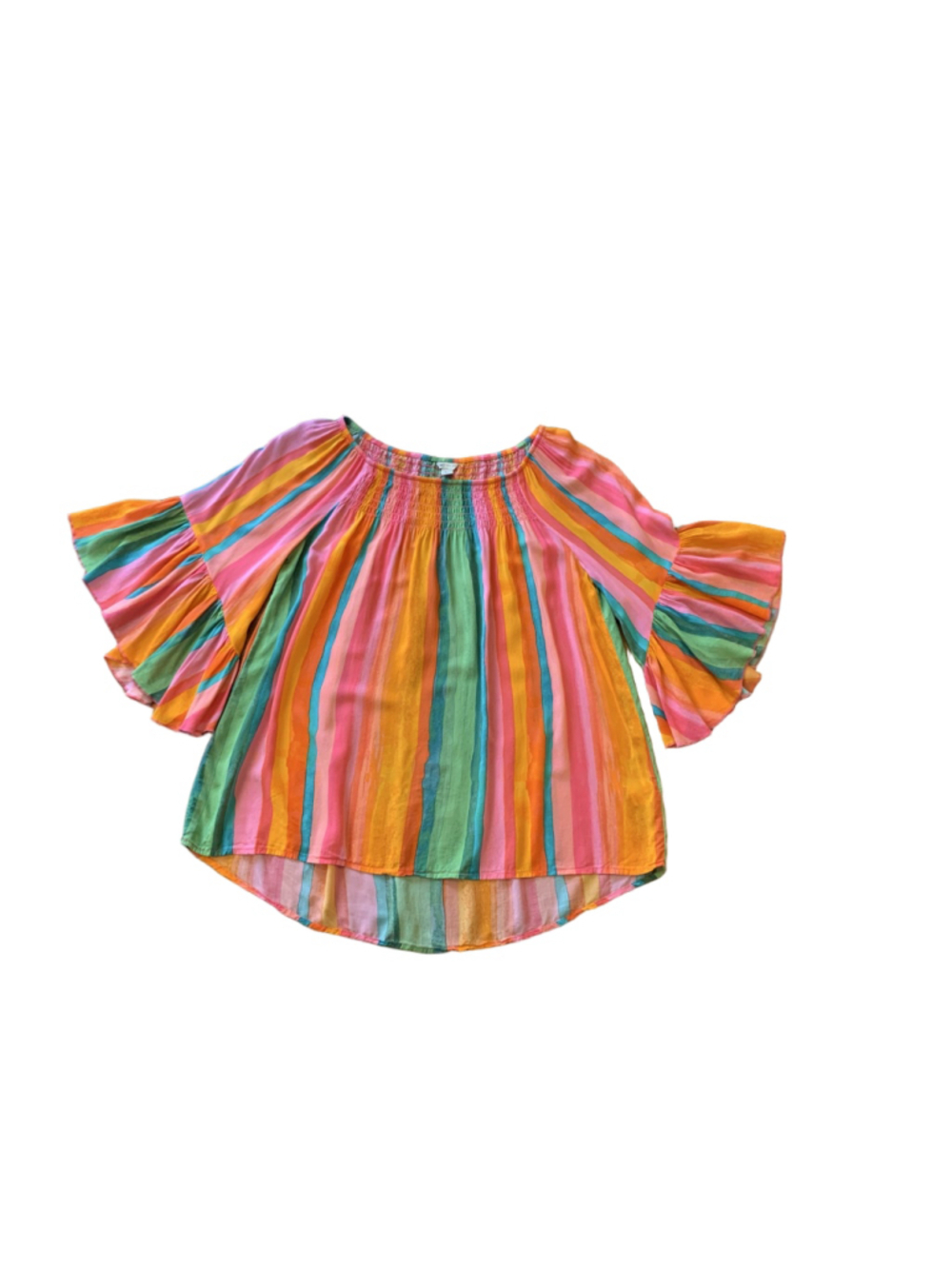 Cato Top Medium Multi Color Stripes Ruffle Sleeves